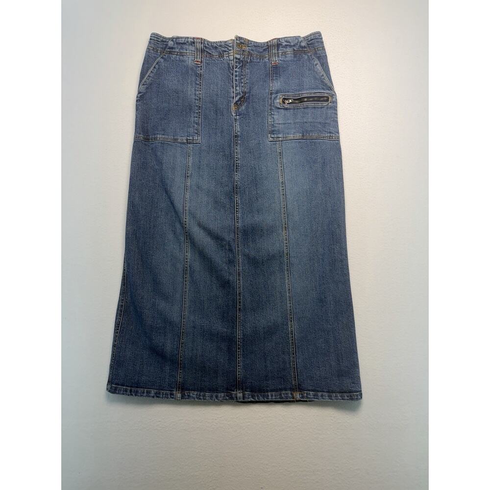 Vintage Y2K Denim Straight Long Skirt Zippered Pockets Women's 14 97% Cotton
